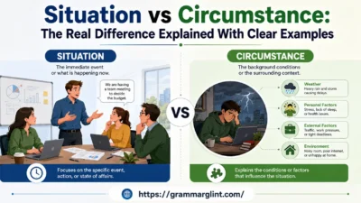 Split comparison graphic showing situation vs circumstance with real-life event on one side and background factors on the other.