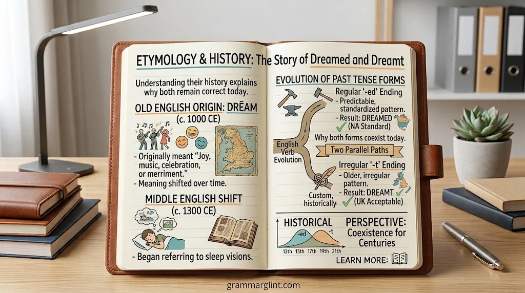 Etymology and History of Dreamed or Dreamt