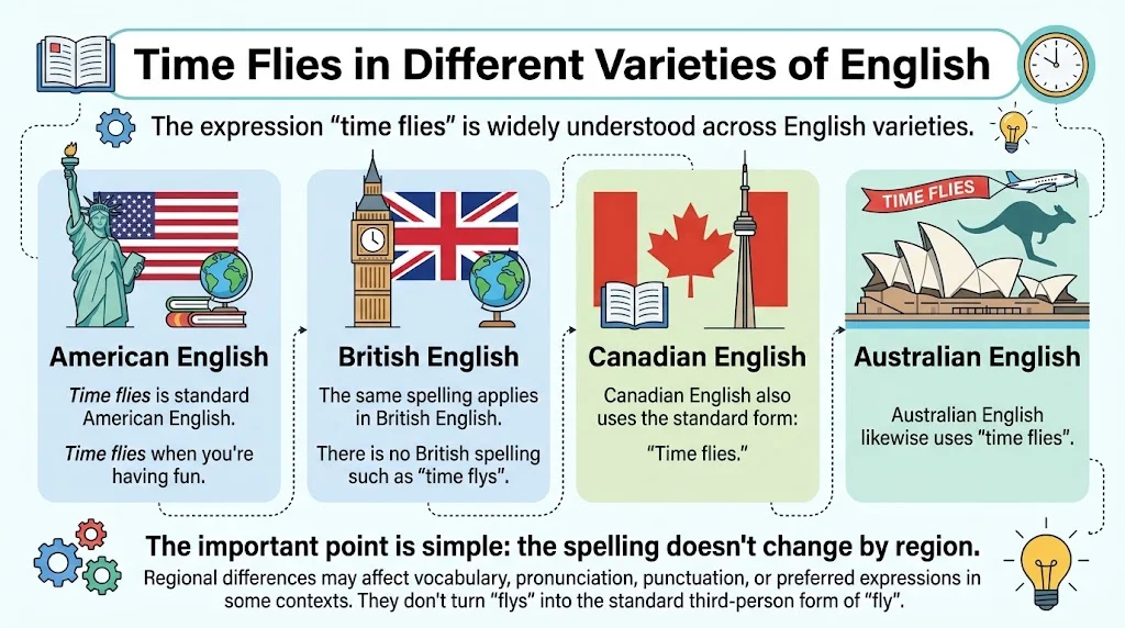 Time Flies in Different Varieties of English